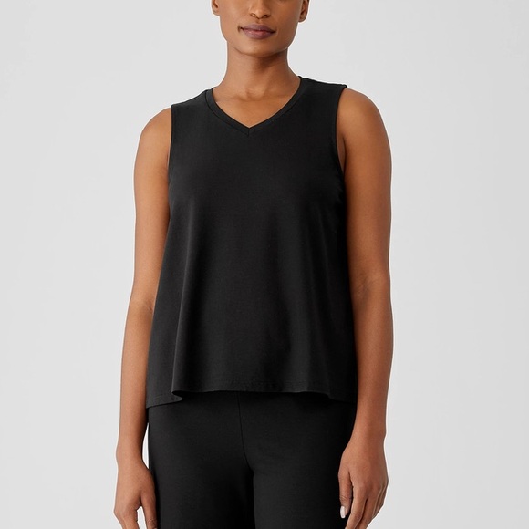 Eileen Fisher Stretch Jersey Knit V-Neck Tank Black Size Medium NWOT - Picture 1 of 6